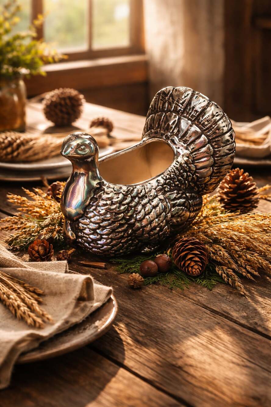 Boston Warehouse Metallic Silver Glazed Ceramic Turkey